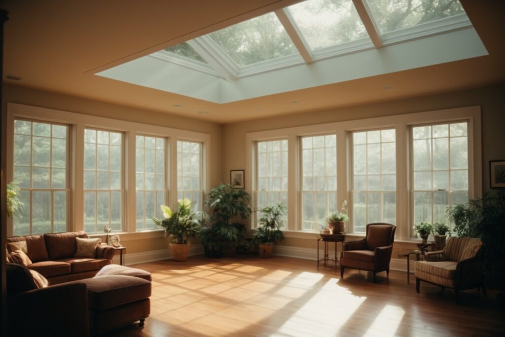 Philadelphia home interior with energy saving window film and sunlight filtering through